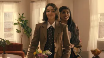 Sandro Geometric Print Tie Neck Shirt worn by AJ Pascarelli (Ella Hunt) as seen in Not Suitable for Work (S01E07)