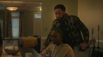 Wax London Natural And Navy Glitch Check Overshirt worn by Emmett Washington (Jacob Latimore) as seen in The Chi (S08E03)
