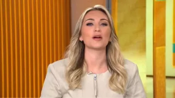 Karen Millen Stitch Jacket worn by Kelly O'grady as seen in CBS Mornings on