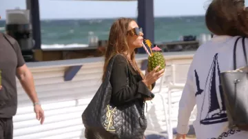 Yves Saint Laurent Pre Loved Black Lambskin Icare Shopping Tote Maxi worn by Alicia Carmody as seen in The Real Housewives of Rhode Island (S01E12)