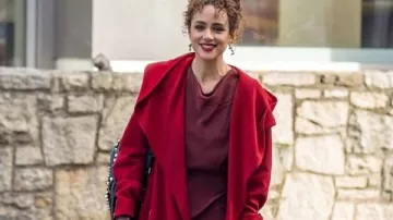 Megalopolis Nathalie Emmanuel Red Hooded Coat worn by Julia Cicero (Nathalie Emmanuel) as seen in Megalopolis