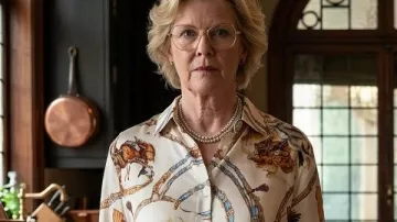 Dutton Ranch Beulah Jackson Printed Blouse worn by Beulah Jackson (Annette Bening) as seen in Dutton Ranch (S01)
