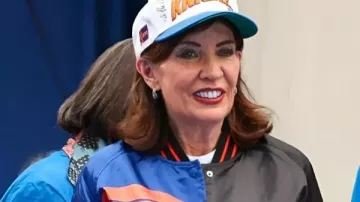 Kathy Hochul NY Knicks Championship Parade Jacket worn by Kathy Hochul in Governor Hochul Marches in the New York Knicks Championship Parade