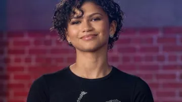 Spider-Man Brand New Day Press Tour Zendaya Spider Black T-Shirt worn by MJ (Zendaya) in Spider-Man: Brand New Day