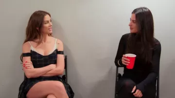 Innovare Denim Ceyhun Grid Fringe Spaghetti Mini Dress worn by Lala Kent as seen in The Valley (S03E10)