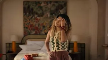 Sandro Floral Print Crew Neck Sweater worn by Leo (Amanda Palomino) as seen in Oasis Resort (S01E04)