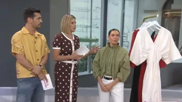 Chaqueta de nylon de cuello embudo de Anthropologie llevada por Melissa Garcia vista en Today, el 22 de junio de 2026
