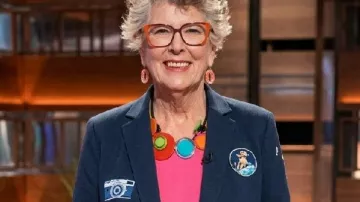 The Kelly Clarkson Show Prue Leith Navy Embroidered Blazer as seen in The Kelly Clarkson Show