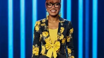 Keke Palmer Password S03 Yellow Floral Bow Front Blazer as seen in Password (S03)