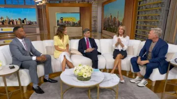 Banana Republic Pinstripe Skirt worn by Lara Spencer as seen in Good Morning America on June 19, 2026