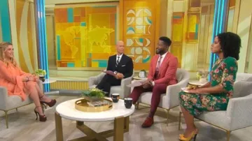 Alice + Olivia Delora Dress in Cloud Dancer Dark Teal worn by Adriana Diaz as seen in CBS Mornings on June 18, 2026