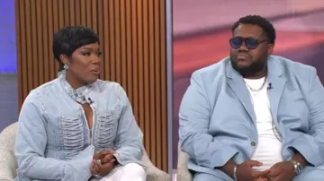 Akira Double Dare You Peplum Denim Jacket worn by Tanya Trotter as seen in CBS Mornings on  June 19, 2026