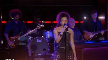 Akira Malibu Lace Up Embellished Denim Corset worn by Liv Ciara as seen in The Kelly Clarkson Show on  June 23, 2026