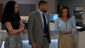 Lulus Curated Season Blue Collared Sweater Top worn by Dr. Nicole Dupree Richardson (Daphnée Duplaix) as seen in Beyond the Gates (S02E112)
