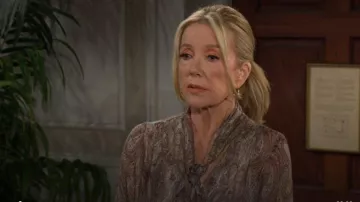 Frame The Paisley Silk Tie Blouse worn by Nikki Reed Newman(Melody Thomas Scott) as seen in The Young and the Restless on June 18, 2026