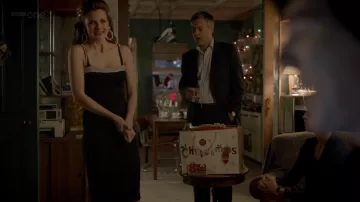 Dolce & Gabbana Black Dress with Crystal-Embellished Straps worn by Molly Hooper (Louise Brealey) in Sherlock (S02E01)