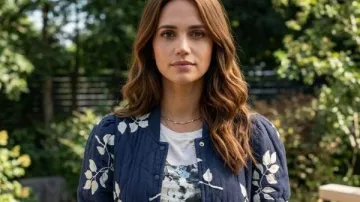 The Love Heist 2026 Lyndsy Fonseca Floral Jacket worn by Kayli (Lyndsy Fonseca) as seen in The Love Heist