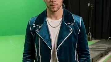 Power Ballad 2026 Veste de motard en velours bleu Nick Jonas