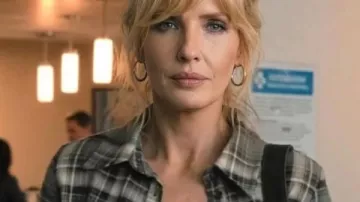 Dutton Ranch S01 Beth Dutton Olive Button Front top worn by Beth Dutton (Kelly Reilly) as seen in Dutton Ranch (S01)