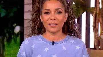The View 2026 Sunny Hostin Stars Printed Blue Sweater worn by Sunny Hostin as seen in The View