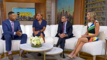 Vestido Tibi Transit Print que lleva Lara Spencer tal como se ve en Good Morning America el 29 de junio de 2026