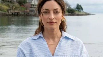 Erica Cerra A Castle of Our Own Blue Striped Shirt (Erica Cerra) as seen in A Castle of Our Own