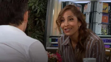 Vince Stripe Long Sleeve Tie Waist Dress worn by Lily Winters Ashby (Christel Khalil) as seen in The Young and the Restless (S53E184)