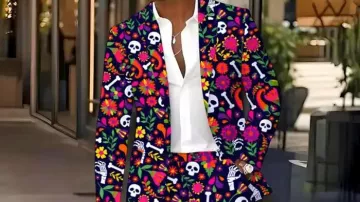 Halloween Skull and Floral Print Suit