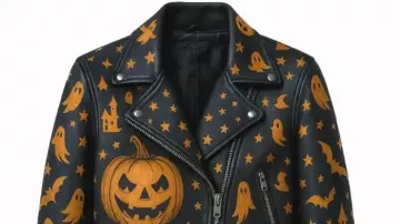 Halloween Pumpkin Ghost Leather Biker Jacket worn by in Giant Pumpkin Haunted