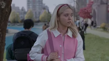 Sassy Shortcake Letterman Jacket worn by Elle Woods (Lexi Minetree) as seen in Elle (S01E01)