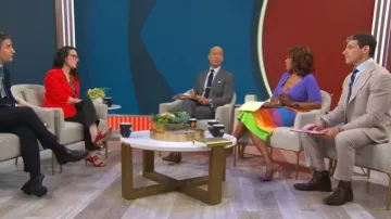 Vestido midi de rayas Christopher John Rogers Colorblock usado por Gayle King visto en CBS Mornings el 26 de junio de 2026