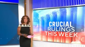 Vestido de hombros descubiertos de Posse Pippa llevado por Gayle King visto en CBS Mornings el 29 de junio de 2026
