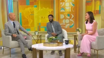 Vestido Midi de jersey drapeado con Simkhai Acacia llevado por Eva Pilgrim, visto en CBS Mornings el 30 de junio de 2026