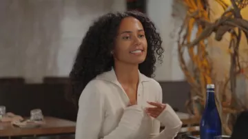 Aritzia White Long Sleeve Polo Knit Top worn by Ava Dash as seen in Next Gen NYC (S02E01)