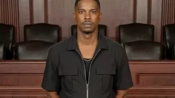 Zatima S04 Cameron Fuller Black Zip Front Shirt worn by Nathan (Cameron Fuller) as seen in Tyler Perry's Zatima