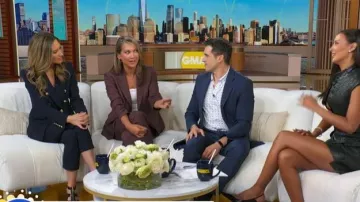 Veronica Beard Miller Dickey Jacket in Navy with Gold Buttons worn by Rhiannon Ally as seen in Good Morning America on July 7, 2026