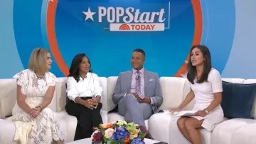 Robe Boss à col en V en Melange Tweed Beige portée par Kaylee Hartung telle que vue dans Today le 8 juillet 2026
