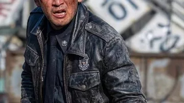 Veste en cuir noire Hwang Jung Min Hope 2026