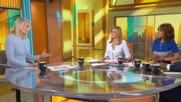 Emilia Wickstead Elta Baby-Blue Wrap-Effect Double Crepe Dress worn by Caroline Polisi as seen in CBS Mornings on July 7, 2026