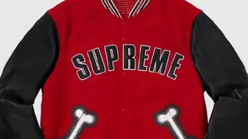 Lana Suprema de Hueso con Mangas de Cuero Chaqueta Letterman Varsity