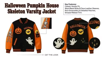 Chaqueta Varsity de Halloween Pumpkin House Skeleton en Cómo tallar una calabaza como un profesional - DIY fácil de Halloween de Warren Nash