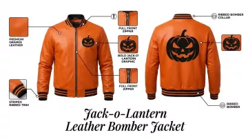 Jack-o-Lantern Leather Bomber Jacket in Jack-O-Lantern