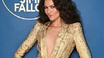 The Tonight Show Zendaya Golden Peplum Dress as seen in The Tonight Show Starring Jimmy Fallon