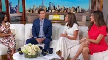 Me + Em Fit + Flare Maxi Dress in Cream worn by Mary Bruce as seen in Good Morning America on July 17, 2026