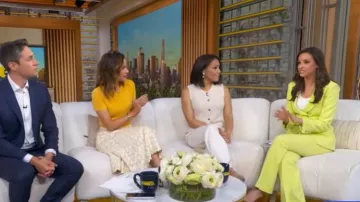 Karen Millen Compact Stretch Tailored Kickflare Trouser worn by Hanna Battah Fox as seen in Good Morning America on July 20, 2026