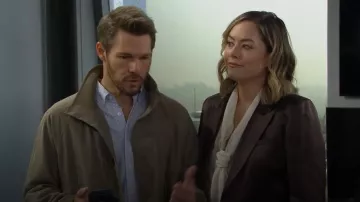 Twp Sawyer Satin Wool-Blend Boxy Blazer worn by Hope Logan (Annika Noelle) as seen in The Bold and the Beautiful (S39E215)