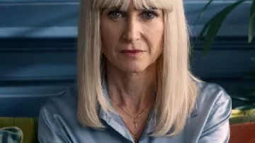 The Crow Girl S02 Katherine Kelly Blue Silk Blouse as seen in The Crow Girl (S02)