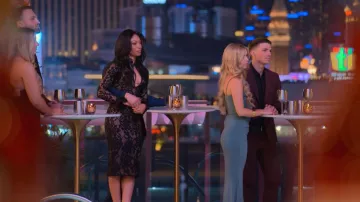 House of CB Pierette Long Sleeve Cotton Blend Cocktail Dress worn by Actor Jessica Grace Booker as seen in The Ultimatum: Marry or Move On (S04E01)