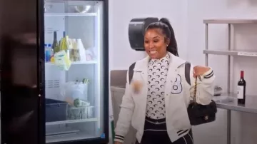 Marine Serre White Recycled Moon Jersey Second Skin Short Sleeves T-Shirt worn by Labrina Jackson as seen in Heart and Hustle Houston (S02E07)