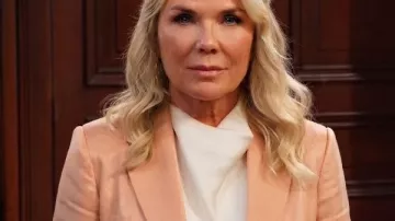 Bold and the Beautiful Katherine Kelly Lang Peach Blazer worn by Brooke Logan (Katherine Kelly Lang) as seen in The Bold and the Beautiful